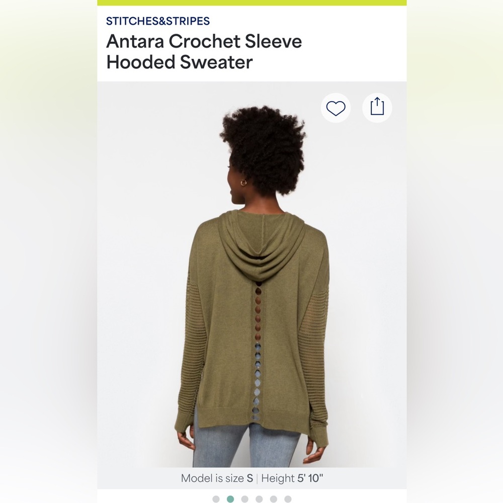 Stitches & Stripes Olive Crochet Sleeve Hooded Sweater